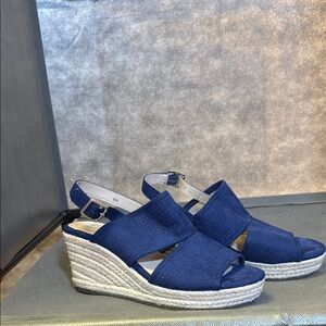 Liz Claiborne Blue Wedge Sandals with Crisscross Straps